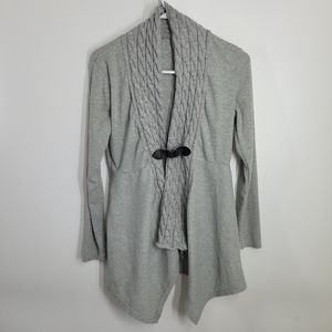 Grey Cable Knit Buckle Front Sweater